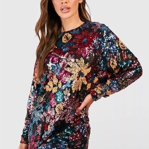 PREMIUM FLORAL SEQUIN SHIFT DRESS